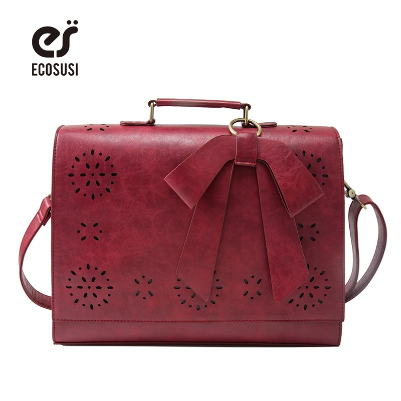 ecosusi 2016 Red Business Briefcase With Bow Women's Shouder Bag Hollow