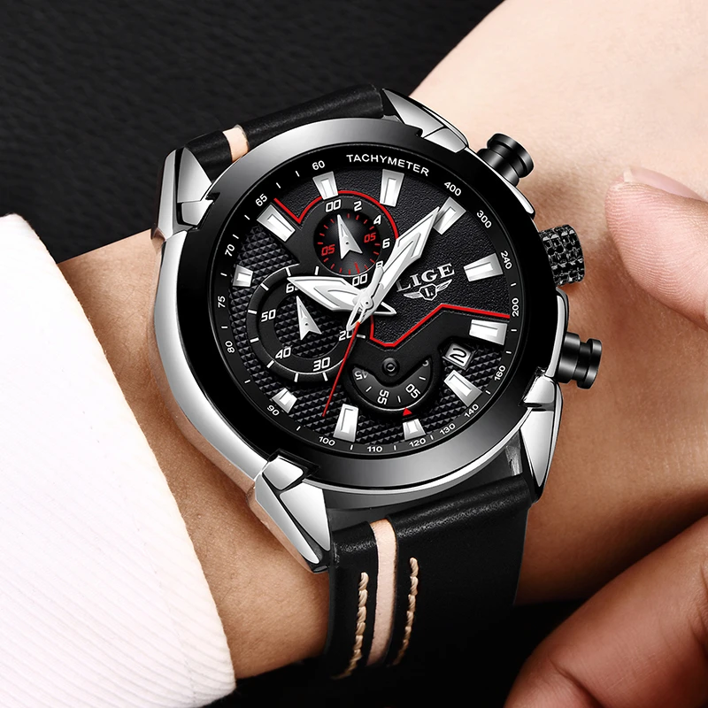 New LIGE luxury brand watch men fashion casual sport quartz wristwatch leather waterproof men;s watches clock Relogios Masculino