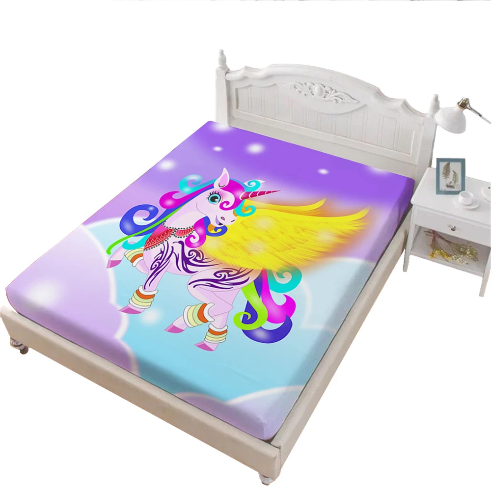 Красочные Летающий Единорог простыня детская 3D мультфильм для простыни на кровать близнец полный набор постельного белья Queen King глубокий карман наматрасник D45 - Цвет: DCL-AS230