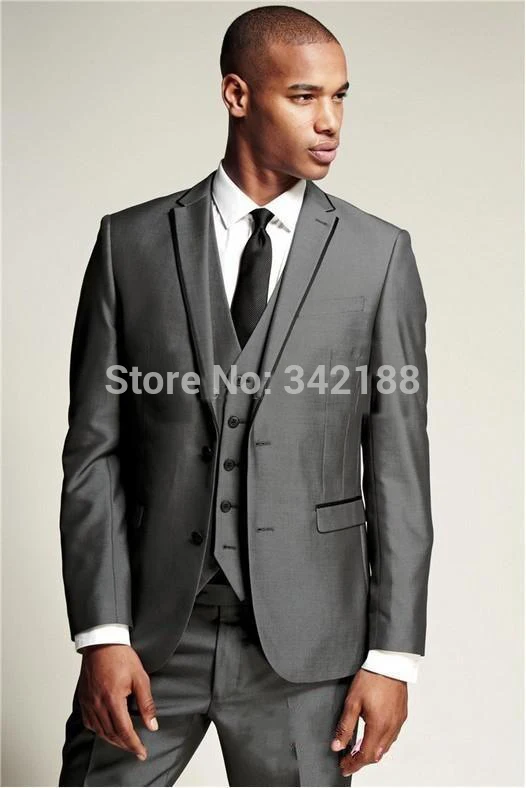 FREE shipping/Two Buttons Dark Grey Groom Tuxedos Notch Lapel Best Man Groomsmen Men Wedding Suits/wedding dress suitswedding me