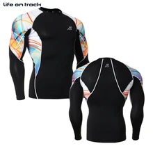 Новое бодибилдинг фитнес колготки запуск сжатия базовый слой с длинным рукавом майки велоспорт кофта