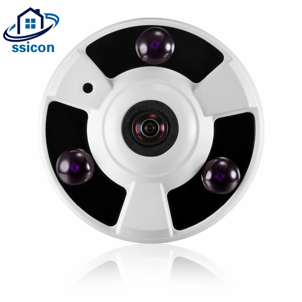 SSICON 2MP Wide Angle IP Camera Panoramic 180 Degree 360 Degree View 3Pcs Array Leds Fisheye