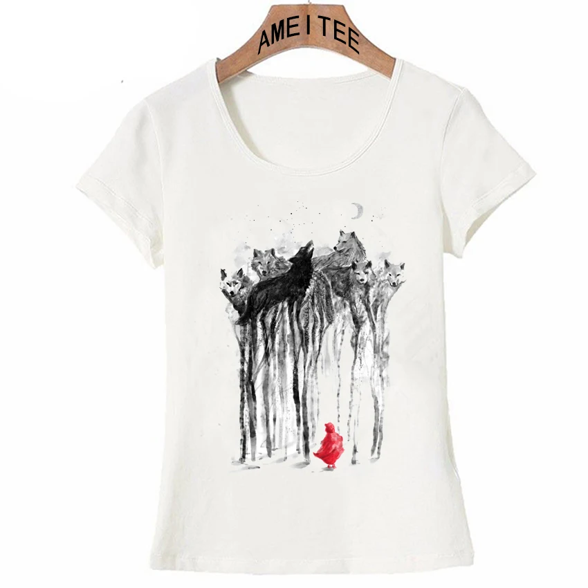 Новая модная красная футболка для верховой езды с капюшоном и изображением волка и панталона женские Забавные топы для девочек, футболки с принтом