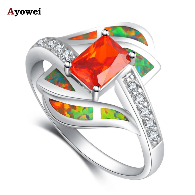 

Delicate Red ring style design Orange fire Opal Silver Stamped Zircon Rings fashion jewelry USA size #6.5 #7.5 #6.75 #9 OR628A