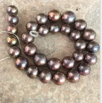 

gorgeous 14-15mm south sea round black red pearl necklace 18inch 14K Gold Clasp KKK