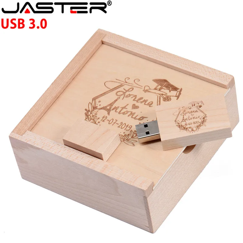 

JASTER USB 3.0 (over 5 PCS free LOGO) maple wooden Heart usb + box usb flash drive pendrive 4GB/64GB wedding gifts 10.5*10.5mm