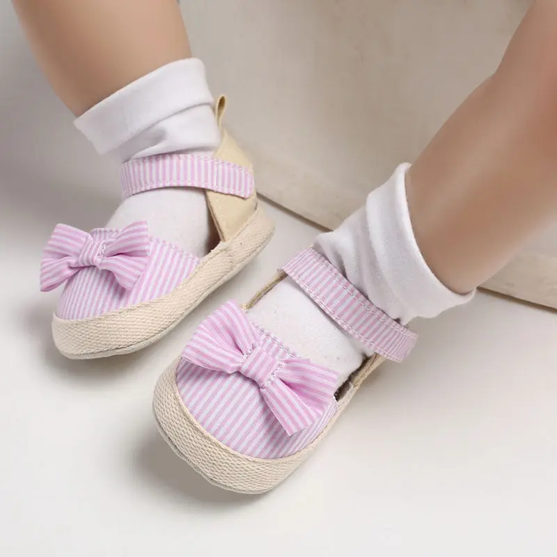 2022 Children Summer Shoes Newborn Infant Baby Girl Boy Soft Crib Shoes Infants Anti-slip Sneaker Striped Bow Prewalker 0-18M 2