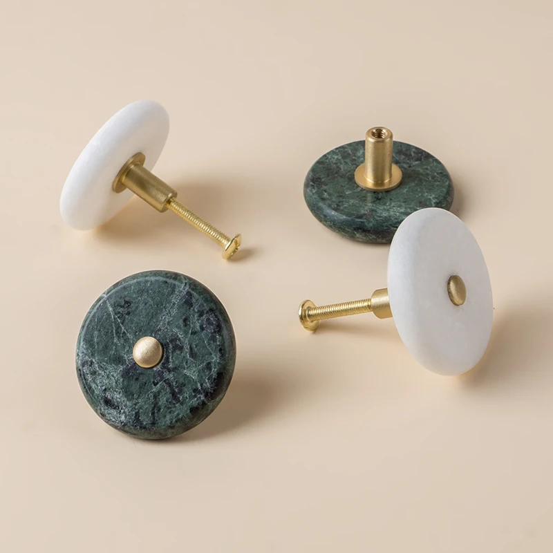 

Nordic Brass Handle Natural Marble Pattern Round Single Hole Pure Copper Cabinet door Knobs Kitchen Cupboard Drawer Handles Knob