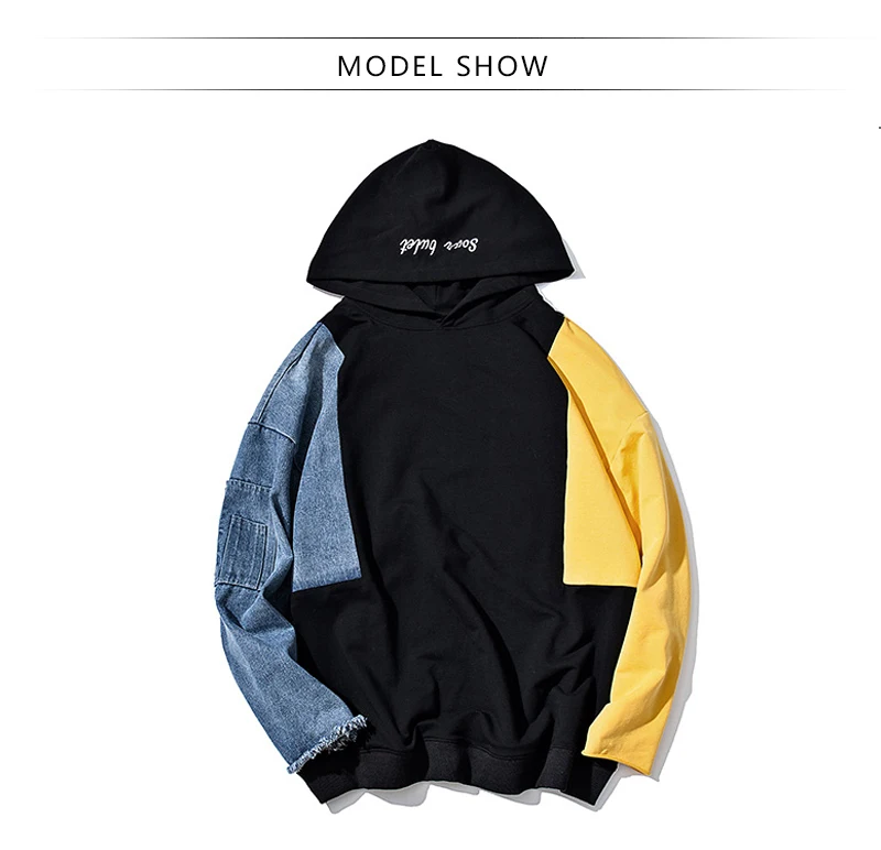 Patchwork Oversized Sweatshirt Men Fashion Long Hoodies Men  (2)