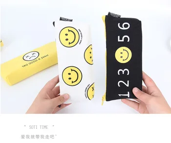 

Kawaii smile canvas pencil bag Storage Organizer Bag Pencil Case for kids gift School Supply Escolar