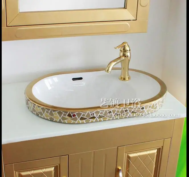 Art Sanitary Gilded Golden Color Basin Semi Embedded Wash Art Sanitary Gilded Golden Color Basin Semi Embedded Wash Round Porcelain Bathroom Sinks Pj1103 In From Home Improvement On