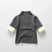 Winter All-match Child Striped Fleece Pullover Turtleneck Bottoming shirt Baby Girls Warm Solid Tops Pretty Long-Sleeve T-shirts