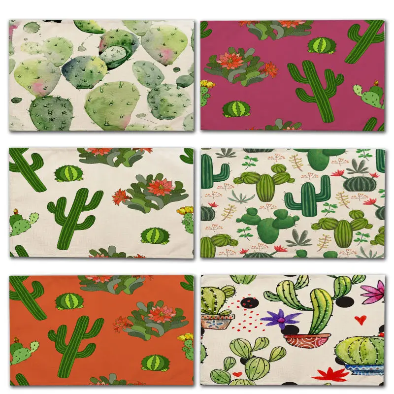 

1Pcs 42*32cm Cactus Pattern Placemat Dining Table Mat Drink Coaster Cotton Linen Bowl Cup Mats kitchen Pads Home Decor MP0047