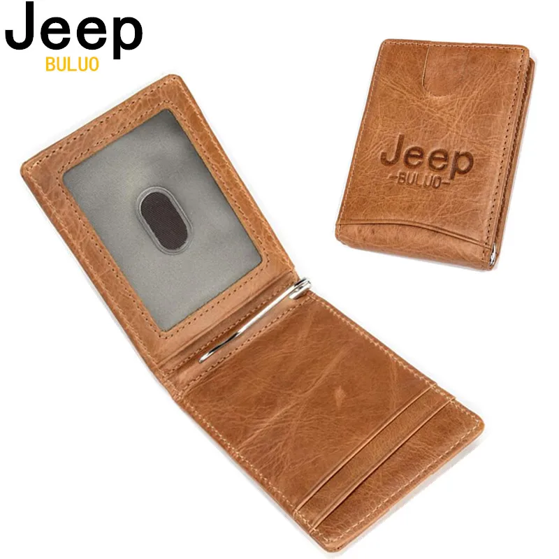 

JEEP BULUO Genuine Leather Wallet Card Case Bags Super Thin Natural Cow Leather Men Wallets Purse Mini Fashion Brand Hot Sale