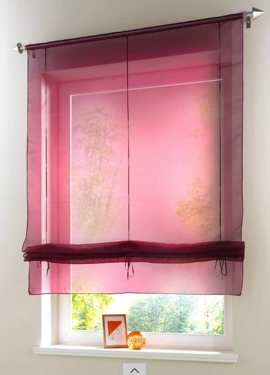 

POPULAR Solid Color Kitchen Balcony Voile Roman Blinds Sheer Window Curtain Rod-packet 1PC