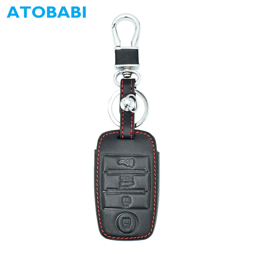 

ATOBABI Leather Smart Car Key Case Keychain Holder Skin For Kia Sorento Rio Rio5 Optima 4 Buttons Keyless Remote Fob Shell Cover