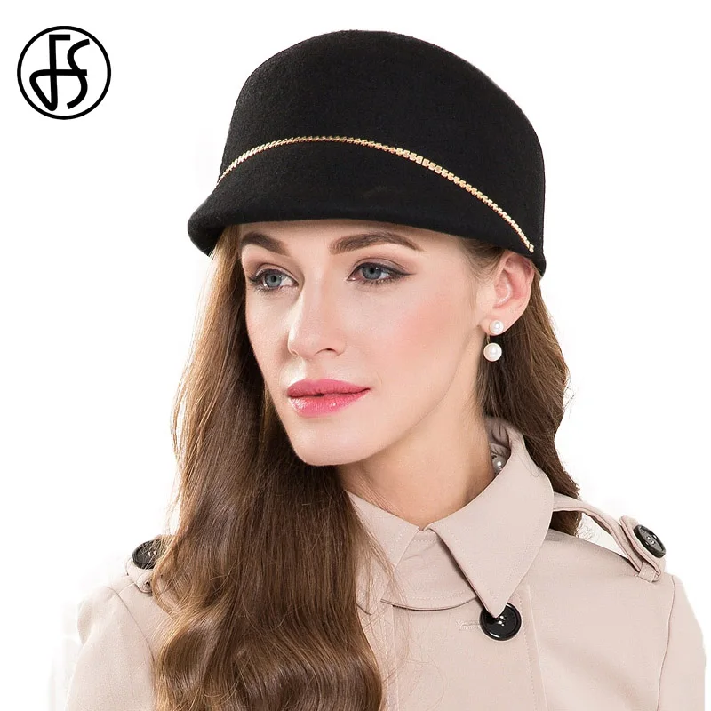 FS Winter Ladies Black Wool Felt Equestrian Hats Vintage Knight Caps