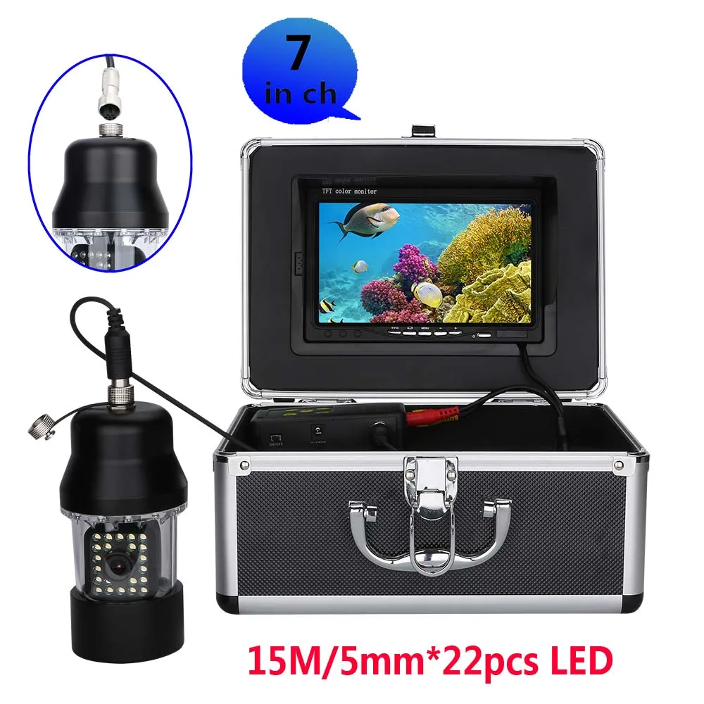 GAMWATER 15 متر 30 متر المهنية تحت الماء كاميرا فيديو الصيد صياد السمك 7 بوصة LCD للماء 22 المصابيح 360 درجة الدورية