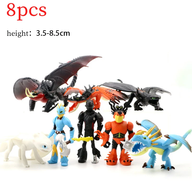 

8pcs night fury Light fury How to train your dragon Doll Toothless Action figure Decoration model Collection toys for children