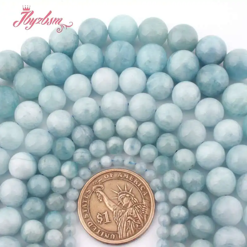 

4,6,8,10,12mm Round Bead Blue Aquamarines Quartzs Natural Stone Bead For Bracelet Necklace DIY Jewelry Making 15" Free Shipping