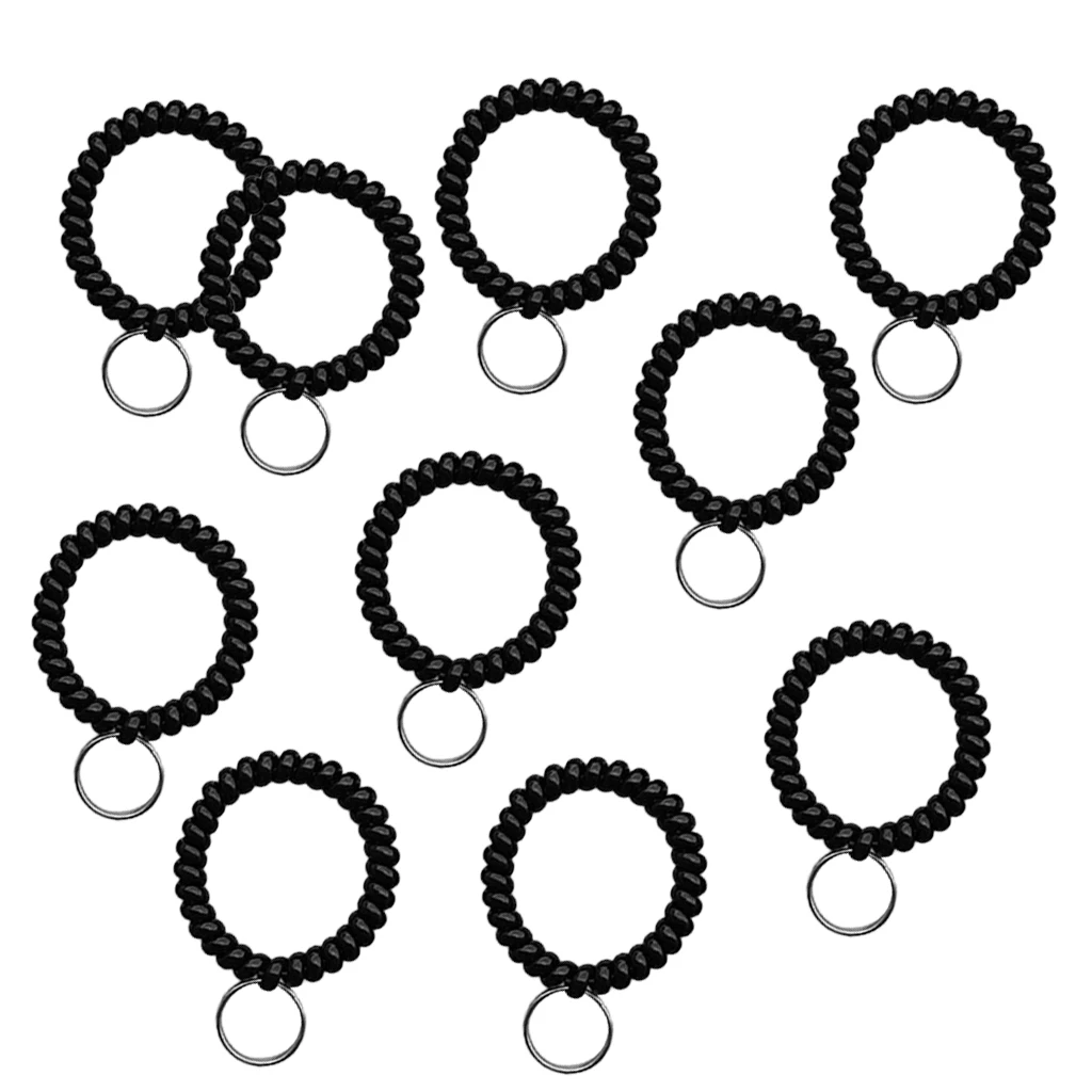 10Pcs Wrist Band Key Ring Chains Outdoor Sports Spiral Wrist Coil Keychains for Gym Fitness Running Scuba Diving Hiking Walking
