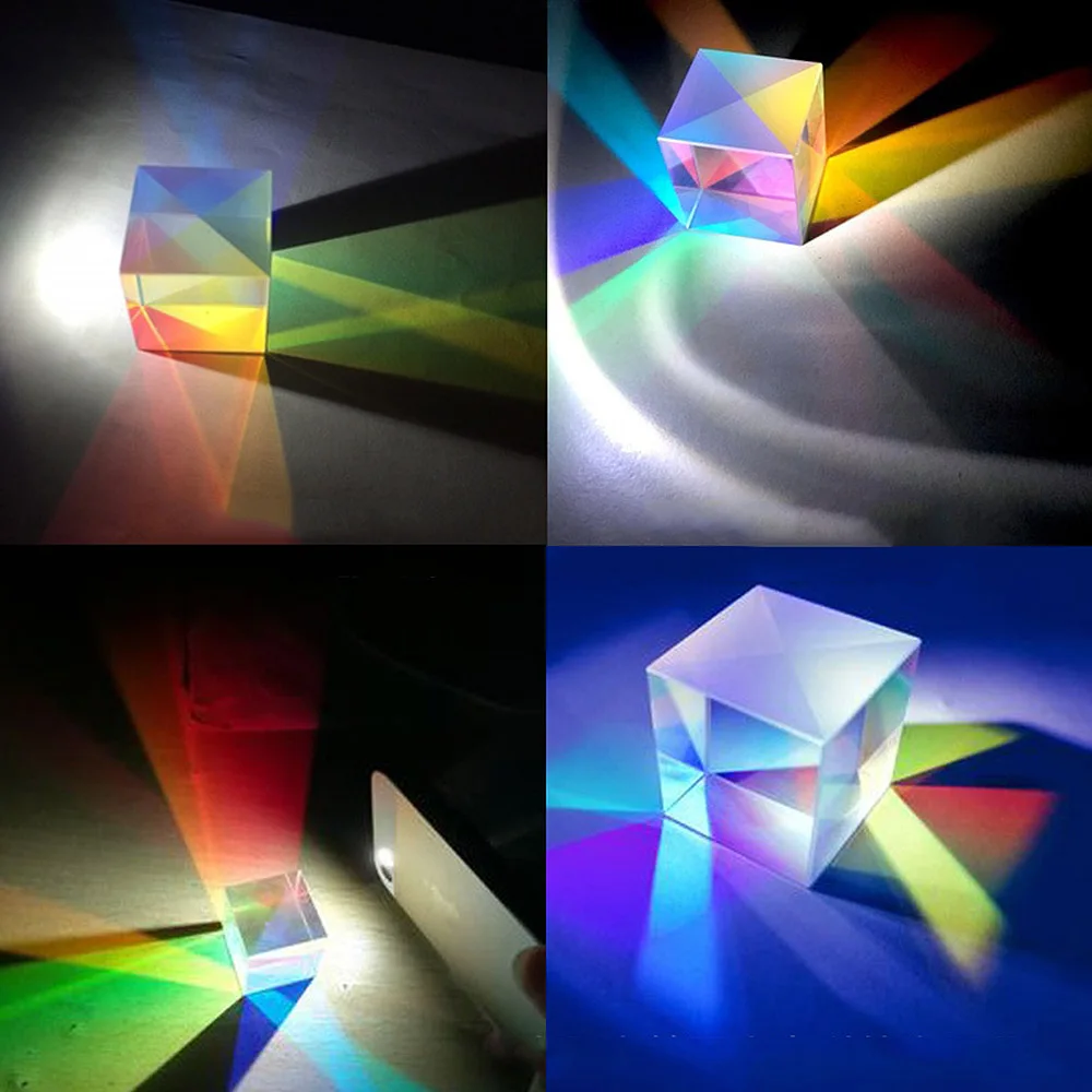 Витражная стеклянная призма для рассеивания луча Призма оптический экспериментальный Инструмент Оптический Объектив шестисторонний X-Cube