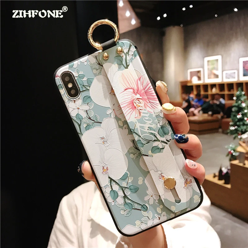 

Fashion Flower Phone Case For Samsung Galaxy S9 S8 Plus Silicone Soft Wristband Back Case For Samsung Galaxy Note 9 8 Cover Capa