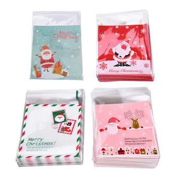 

100pcs Self Sealing Bag Christmas Moistureproof Candy Cookies Pouches Gift Bag Stockings New Year Gift Bags