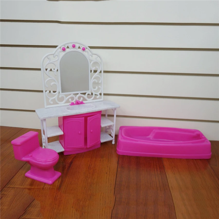 Ретро игровой набор для ванной комнаты для куклы Барби игрушка миниатюрная кукла аксессуары с ванной туалетный столик шкаф Коллекция Модель