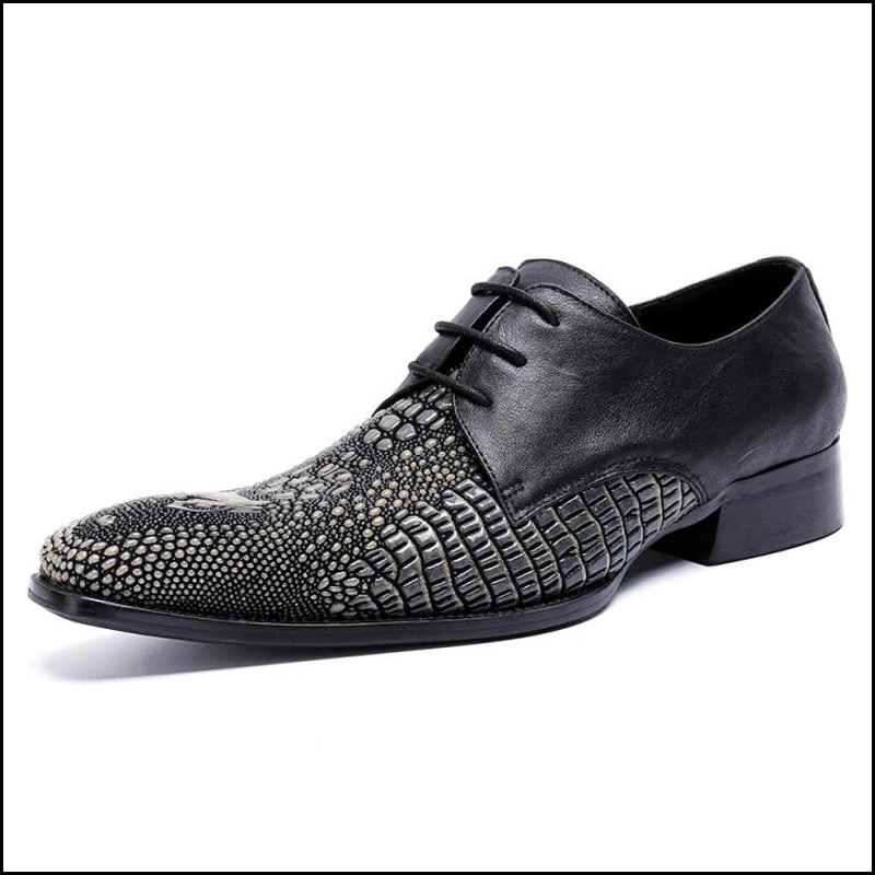 Плюс Размеры итальянский Стиль острый носок Дерби человек Свадебная вечеринка обувь из натуральной кожи аллигатора ручной работы Для мужчин Современная обувь SL459