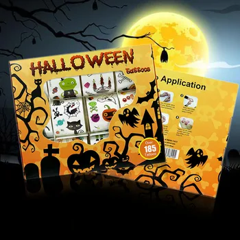 

12pcs/box Kids Toy Cartoon Halloween Tattoo Sticker Temporary Tattoos Bat Skull Cat Set tatuagem Gift for Child Kids Gift
