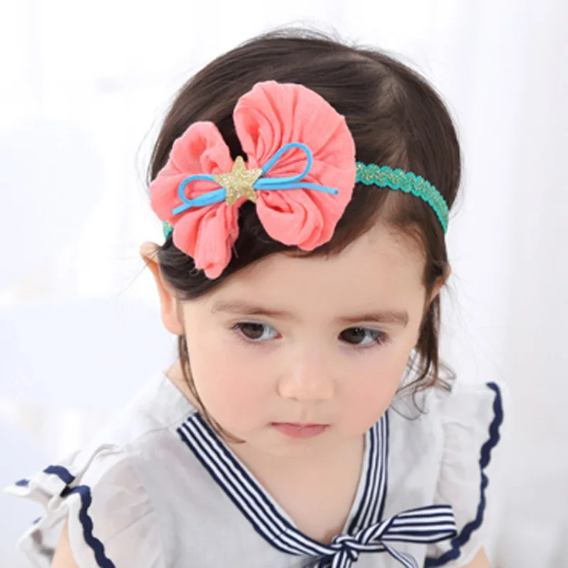 2Shiny Star Bowknot Baby Girl Headband Nylon Elastic Hairbands for Dress Up Head Accessories Turban Knot Head Wrap Kids Girls Headwear