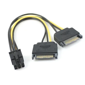 

10pcs/lot 10pcs/bag Dual two SATA 15 Pin Male M to PCI-e Express Card 6 Pin Female Graphics Video Card Power Cable 15cm