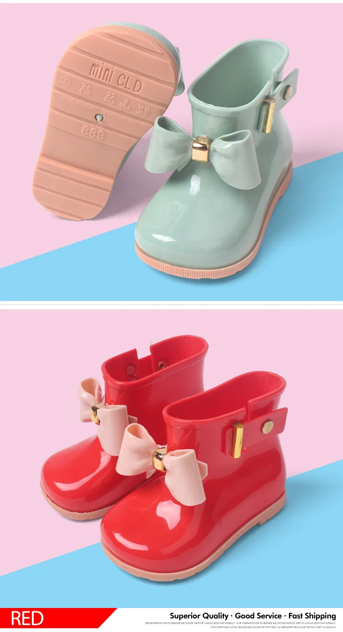 Fashion Children Rainboots Waterproof Girls Child Rubber Boot Jelly Soft Ankle Infant Shoe Girl Boots Bow Baby Kids Rain Shoes 547 (6)