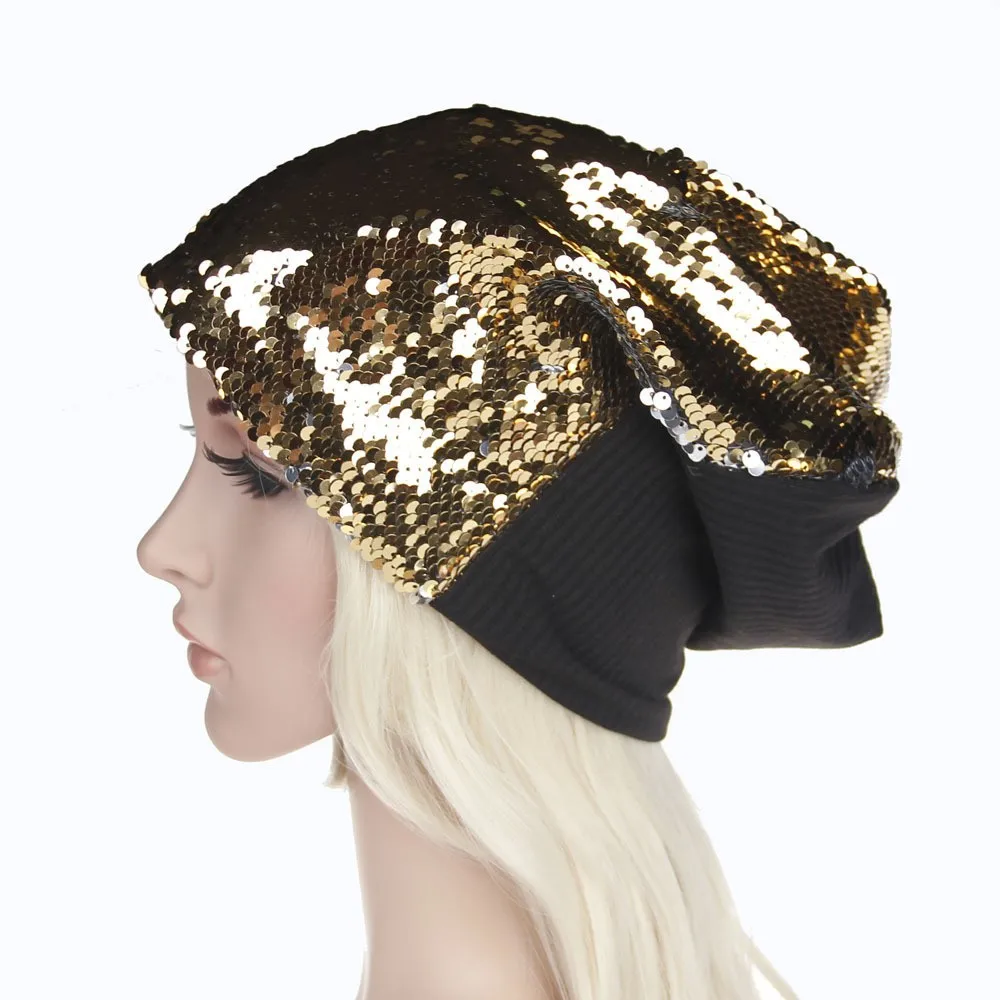 

Fashion caps Women Men shiny Sequins Knit Crochet Hat Braided Turban beanie Caps hats for women