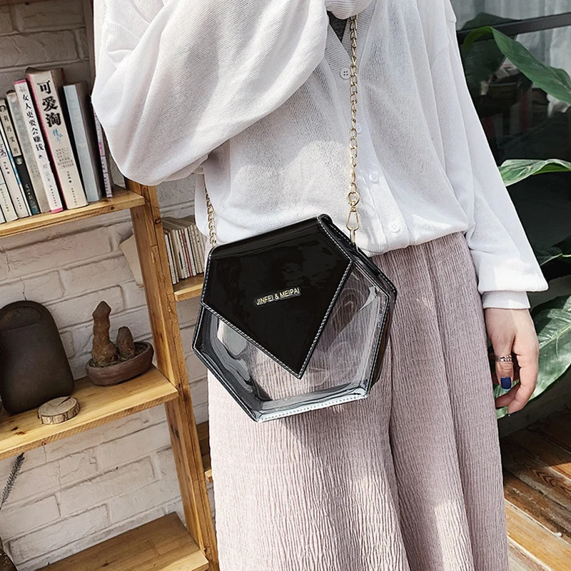 

Clear Letter Printed Pvc Shoulder Bags For Women Fashion Chain Messenger Bags Chic Transparent Evening Bag Summer Cute Purse