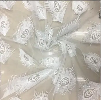 

5Yards Peacock Feather Sequins Swiss Voile Lace Fabric Sequined African French Mesh Net Lace Fabrics For Wedding Party Dress