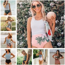 Ретро купальник с принтом, сексуальный женский купальник с высокой талией, слитный купальник, бикини Mayo, танкини, stroj, с подкладкой, боди, Badpak