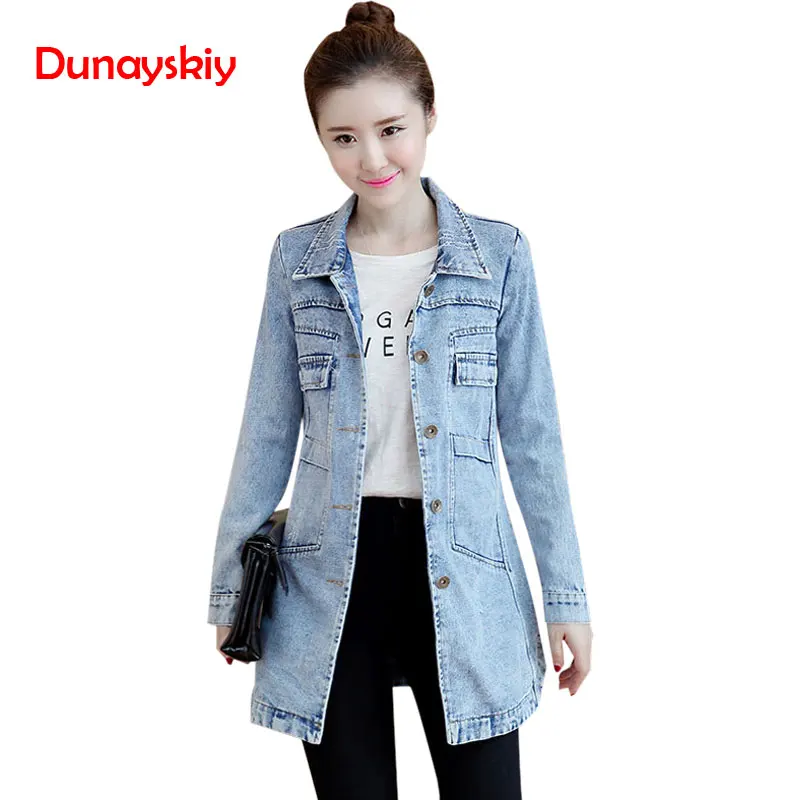 

Autumn Winter Korean Denim Jacket Women Slim Long Base Coat Women's Frayed Navy Blue Plus size Jeans Jackets Coats Cool 5XL A364
