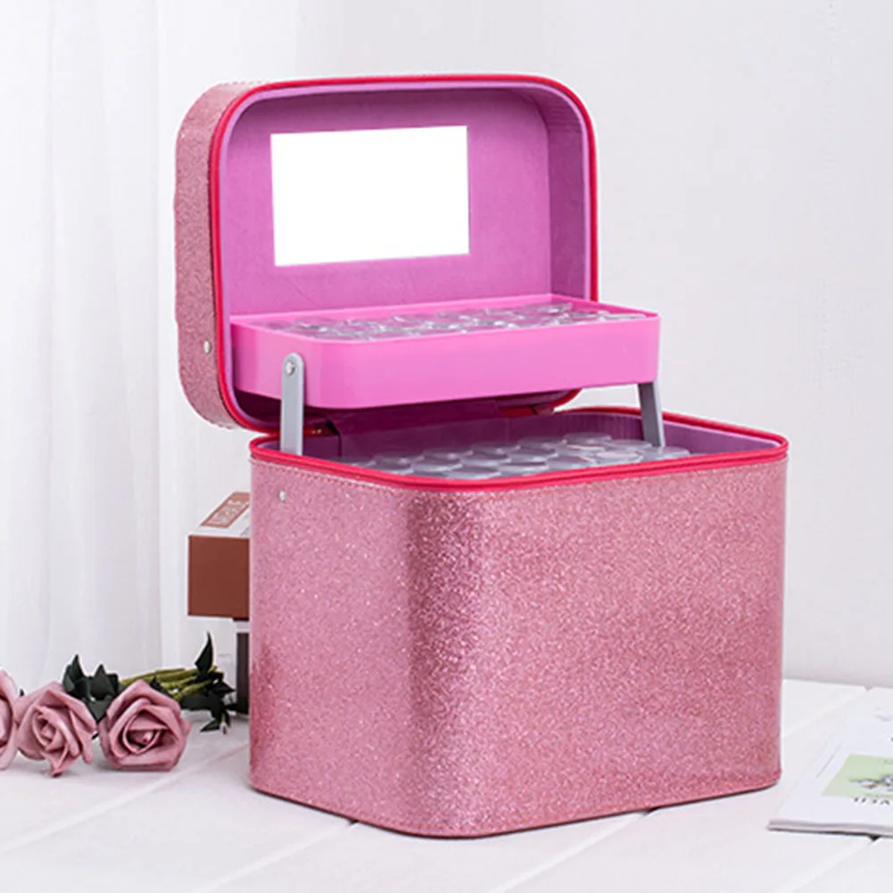 

126 Bottle Durable Diamond PU Embroidery Accessory Non Toxic Display Solid Beads Storage Box Handbag Case Exquisite Zipper