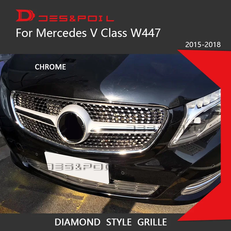 Алмазная решетка Viano V Class Черный Серебристый Хром для Mercedes Benz V260 V250 AMG Line передний