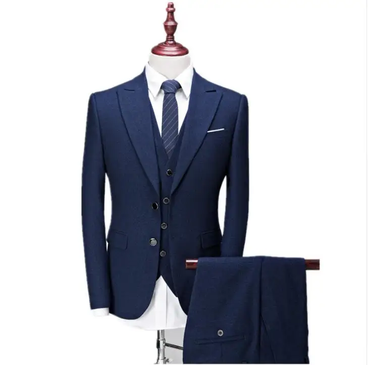 

(Jacket+Vest+Pants) Men's Suits 2019 New Style Men's Casual Fashion Wool Suit Men High Quality Wool Wedding Smoking Suits terno