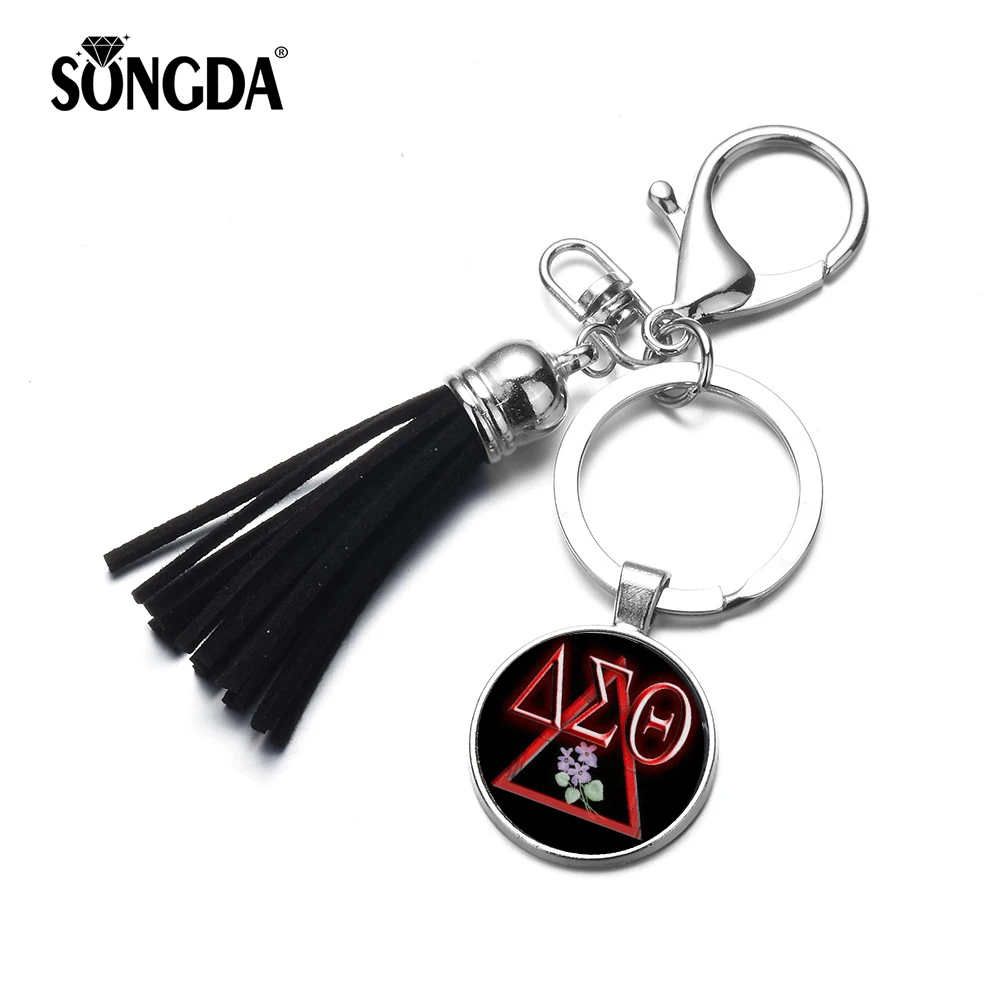 

SONGDA Women Keychain Car Key Ring Greek Greece Sorority Fraternity Organization Delta Sigma Theta Symbol Glass Cabochon Keyring