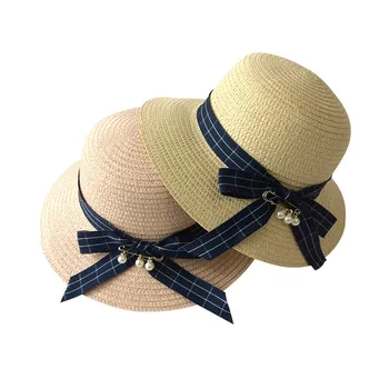 

Children Sun Caps Girls Panama Summer Hats Pearl Straw Hat For Girls Kids Beach Accessories Baby Hats Caps