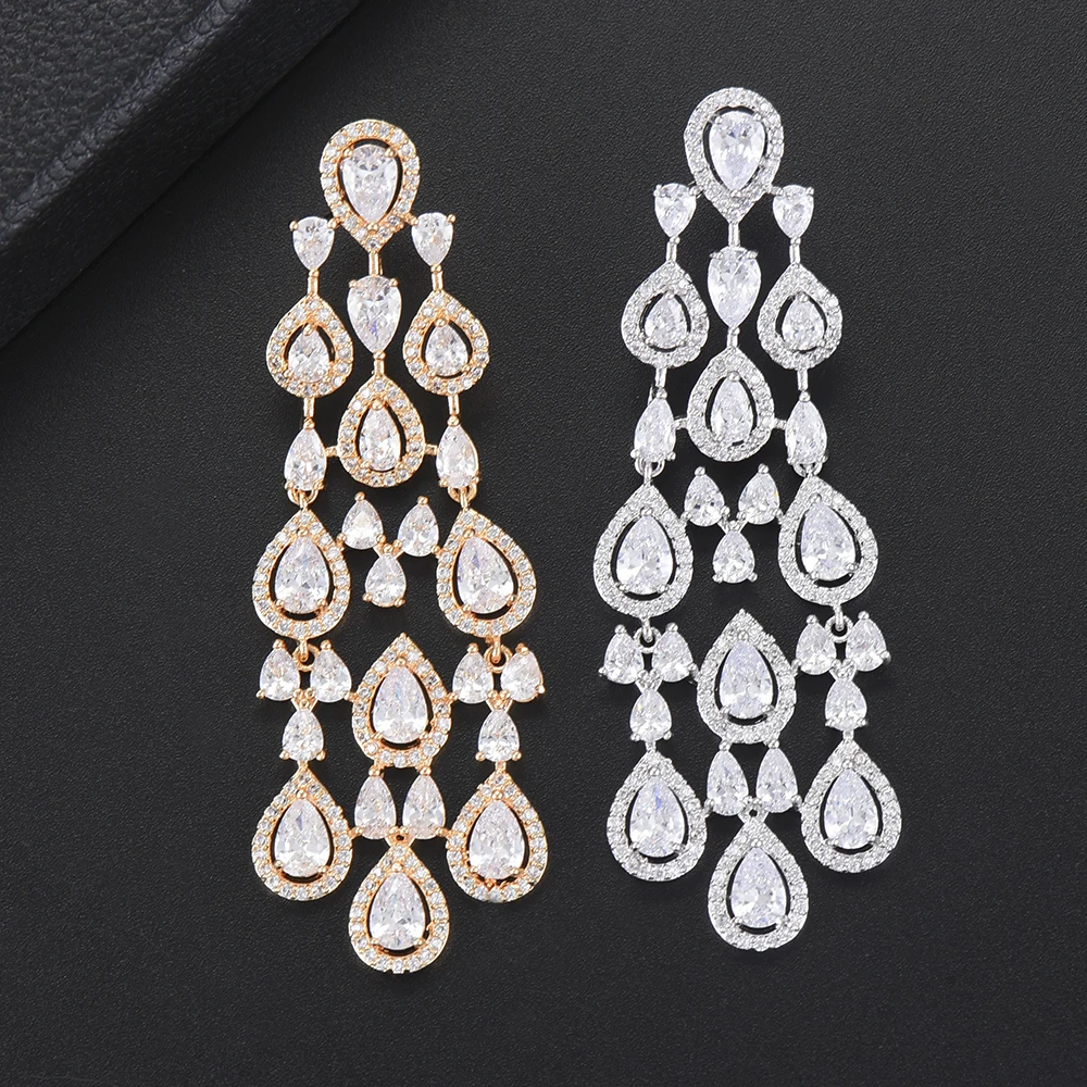 GODKI Trendy Luxury Multicolor CZ Cubic Zircon Tassel Dangle Earrings for Women Wedding Long Earrings pendientes mujer moda