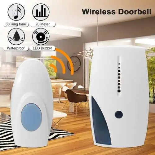 

Indication Wireless Chime Music Door Bell Transmitter + Receiver 70-110M Range Remote Control Wireless Doorbell