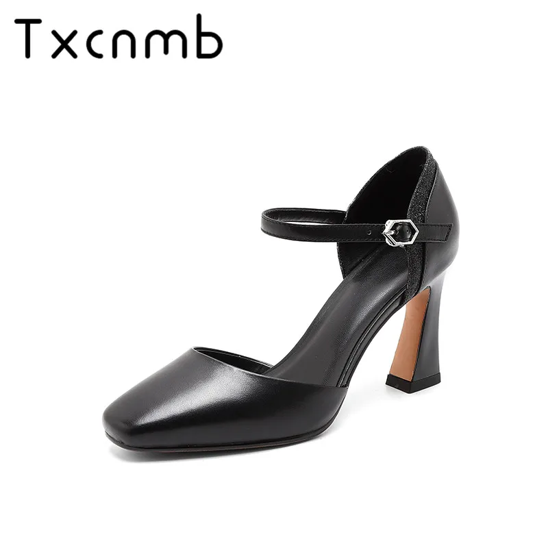 

TXCNMB Shoes Woman 2019 Wedding Women's Sandals Fashion Solid Cow Leather Buckle Shoes Handmade New Wedding Sandals