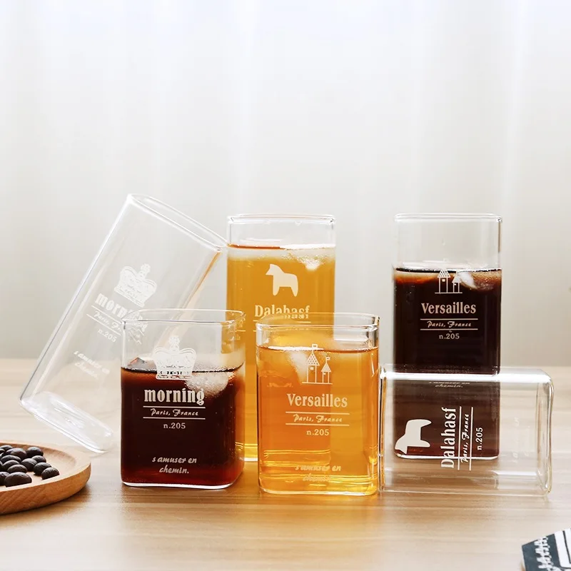 

Best Promotion Heat-resistant Ransparent Square Glass Cup Bar Party Club Drink Cups Coffee Shop Beer Milk Juice Tea Mug