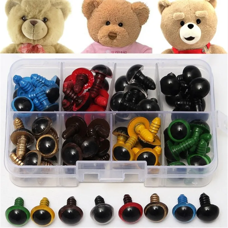 80Pairs 12mm 8 Colors Mix Plastic Safety Eyes Box for Teddy Bear