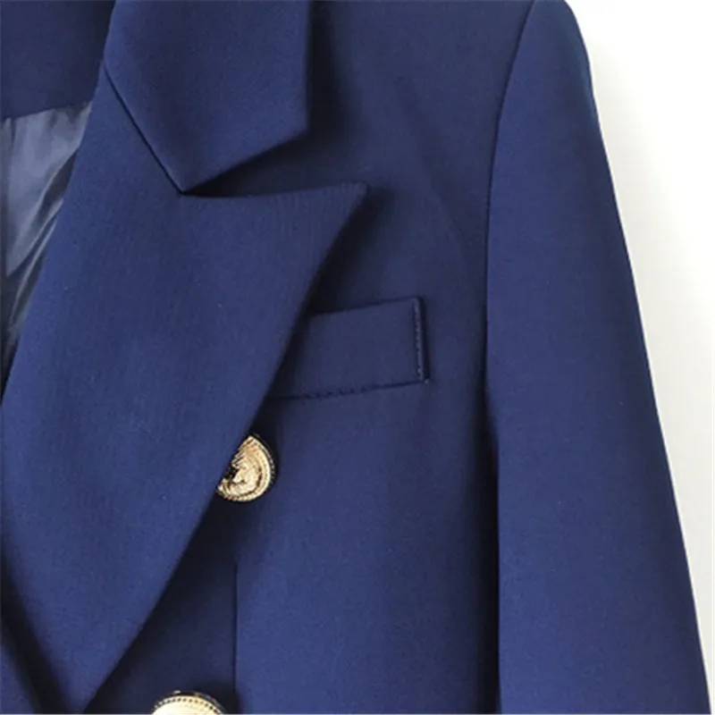 Лучшие качества Новая мода 2019 дизайнерский Блейзер Куртка Для женщин двубортный Металла Лев блейзер с пуговицами внешний размер S-XXXL